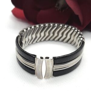 Mark VII Stainless Steel & Black Leather Watch Band Unisex